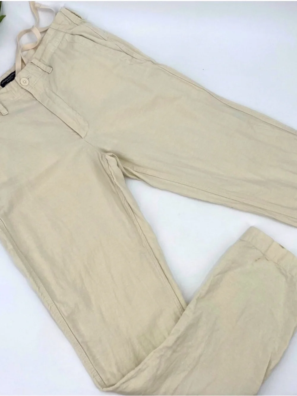 NWT Banana Republic Cream Linen Cotton Blend Straight Fit Pants 34x30